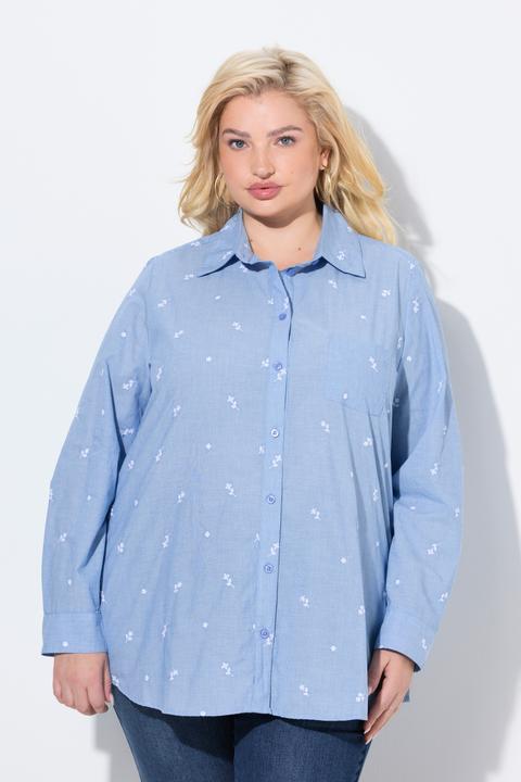 Produktbild Ulla Popken Hemdbluse, Blütenstickerei, A-Linie, Hemdkragen, Langarm (46, 48)