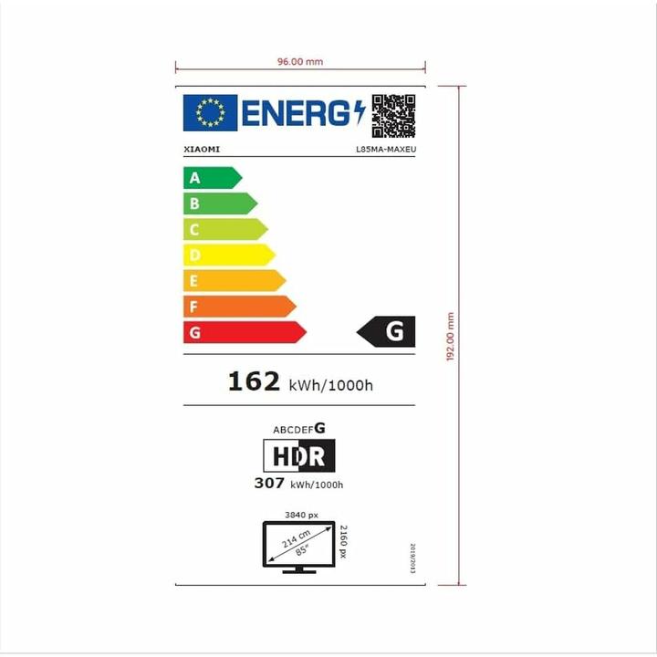 Energy Label Xiaomi | TV | Max 2025 | 85 | Smart TV | Google TV | UHD | Grey (85", QLED, LED, 4K, 2025)