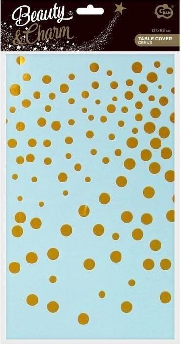 GoDan B&C Folientischdecke, goldene Tupfen, hellblau (183 x 137 cm)