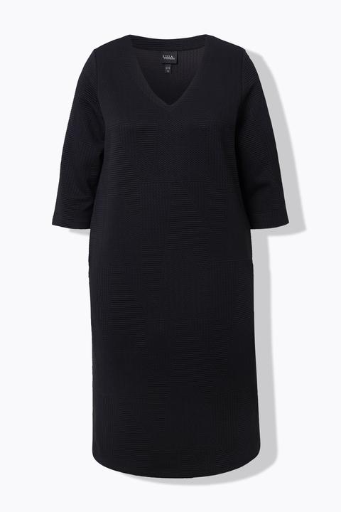 Image du produit Ulla Popken Robe midi évasée en molleton, col en V et manches 3/4 (60)