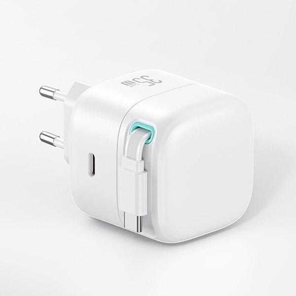 Produktbild Usams Ład. siec. 1xUSB-C ze zwijanym kablem USB-C (only head) PD+QC 35W Gan Fast Charging czarny/bla (35 W)