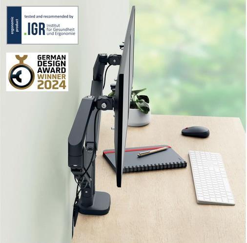 Productafbeelding Leitz Schermsteun 2 monitoren fluweelgrijs (Tabel, 32", 9 kg)