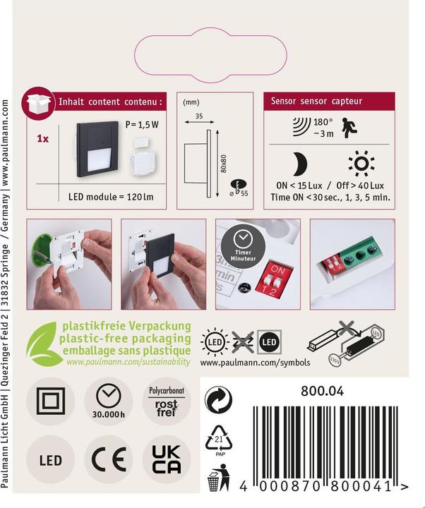 Produktbild Paulmann Wand Ebl Set Hf LED 1x1w (Tsaro Eckig Schwarz) (120 lm)