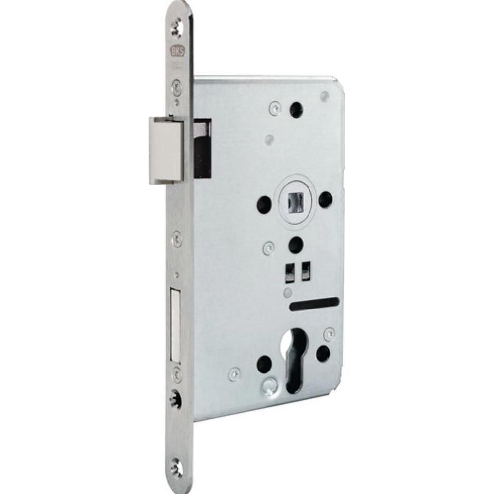 BKS, Türschloss + Schliesszylinder, Panik-Einsteckschloss 1201 Panik-Funktion B abgerundet 24/55/72/9 mm DIN links Edels...