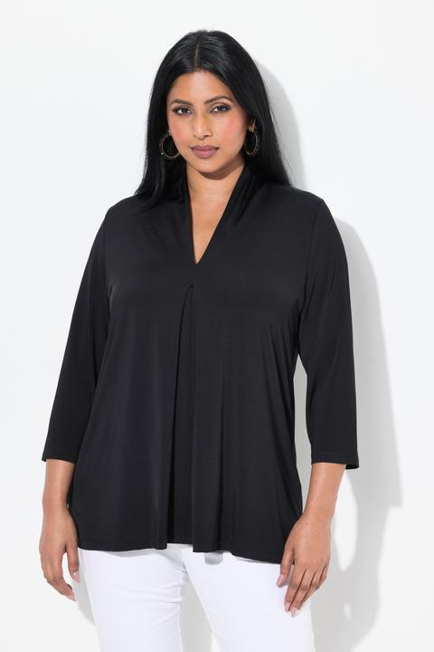 Produktbild Ulla Popken Slinkyshirt, A-Linie, Kelchkragen, Zierfalte, 3/4-Arm (54)