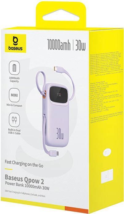 Actual product image Baseus QPow 2 10000mAh 30W 2xUSB-C powerbank (purple) (10000 mAh, 30 W, 37 Wh)