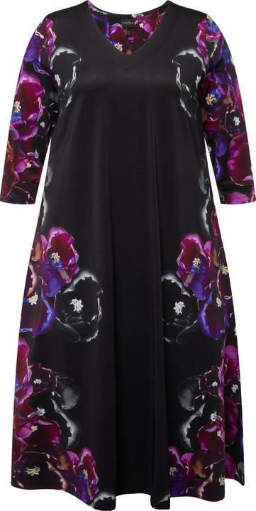 Produktbild Ulla Popken Slinkykleid, Blüten, A-Linie, V-Ausschnitt, 3/4-Arm (42, 44)