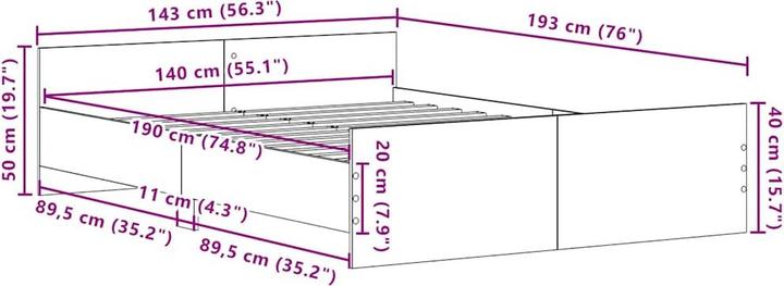 Image du produit vidaXL Bettgestell (140 x 190 cm)