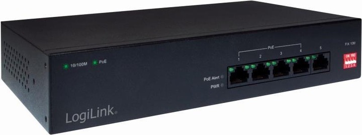 Produktbild LogiLink Desktop Fast Ethernet PoE Switch, 5-Port bis zu 15,4 Watt pro Port, kompatibel mit IEEE 802.3af (5 Ports)