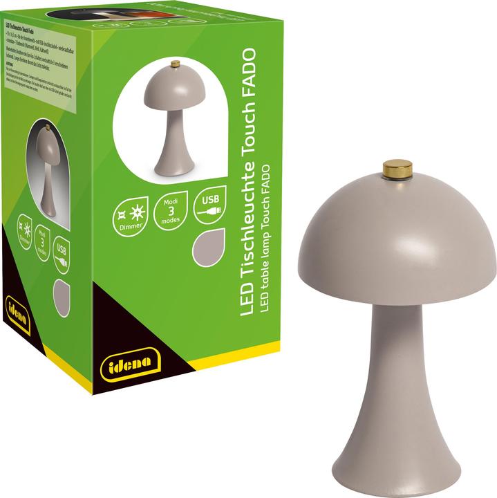 Idena LED Tischleuchte Touch Fado Metall grau 10x16,5cm Akku USB C dimmbar 3 Modi Innen
