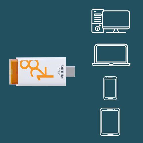 Actual product image Philips USB 3.2 128GB Click Series Gen 1 USB-C (128 GB, USB-C)