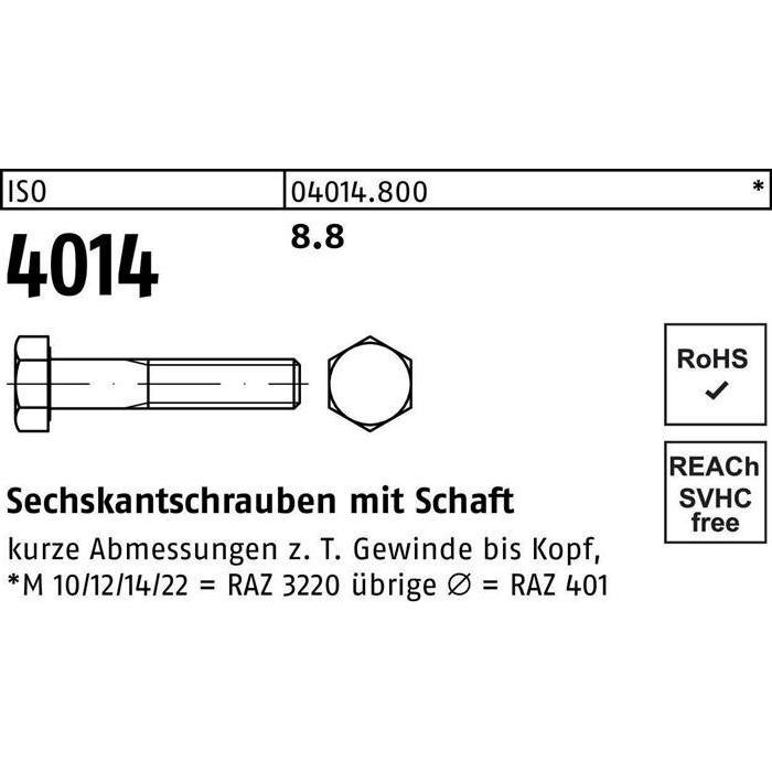 Reyher, Schrauben, Sechskantschraube DIN 931 m.Schaft M 16 x 180 8.8 (25 Schrauben pro Stück)
