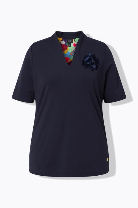 Ulla Popken T-Shirt, Applikation, Kelchkragen, V-Ausschnitt, Halbarm (46, 48)