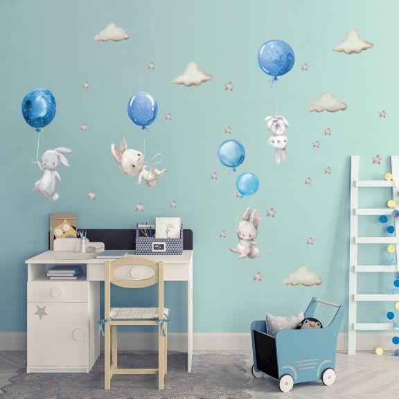 Image du produit Konjac Sponge ROOM Decor SIPO-WS63027 NAKLEJKI NA ŚCIANĘ KRÓLKI BALONY NIEBIESKIE