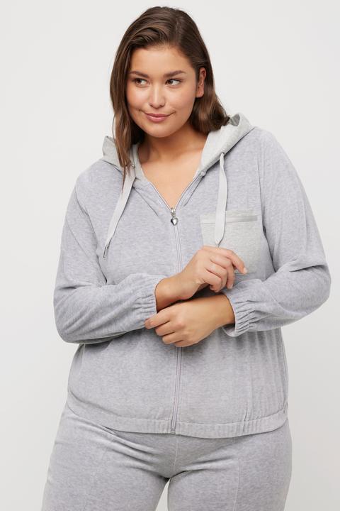 Produktbild Ulla Popken Loungewear-Jacke, Velourssamt, Sweat-Kapuze (46, 48)