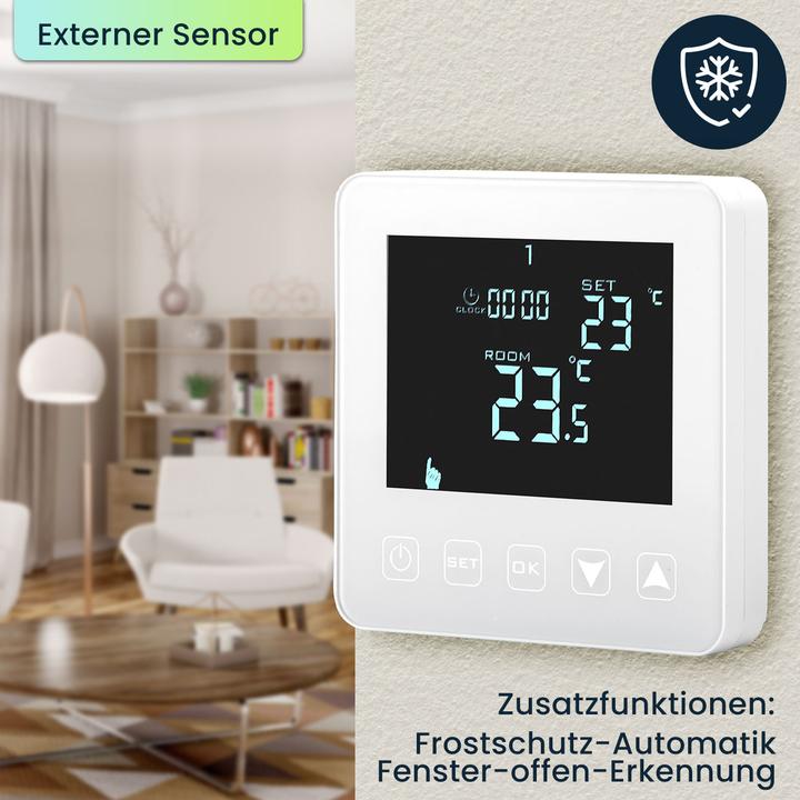 Actual product image Casativo Wall thermostat for underfloor heating, touch buttons, LCD display, programmable