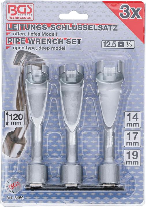 Actual product image BGS Pipe Wrench Set, open 12.5 mm (1/2") Drive 14 - 17 - 19 mm