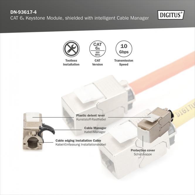Image du produit Digitus CAT 6A Keystone Jack, blindé, 4 pièces connexion sans outils (Module Keystone)
