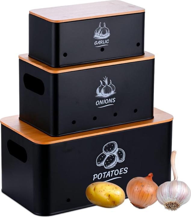 Relaxdays Aufbewahrungsbox 3er Set Bambusdeckel