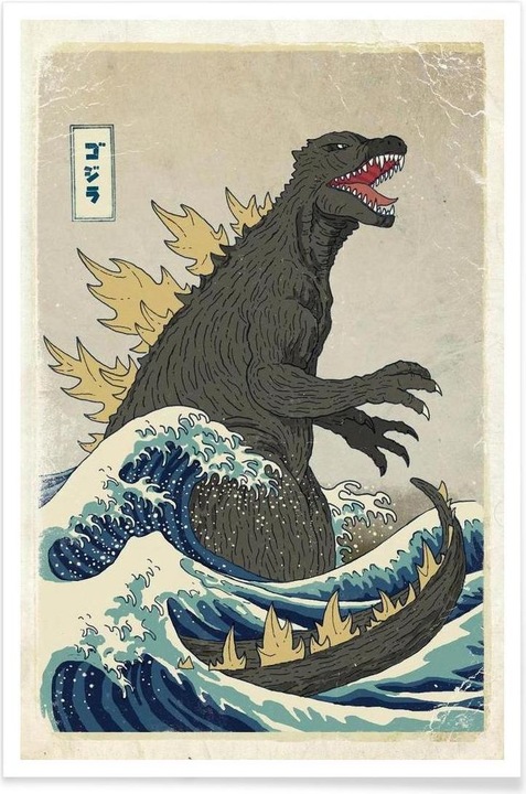 Immagine prodotto Juniqe Il grande Godzilla al largo di Kanagawa (13 x 18 cm)