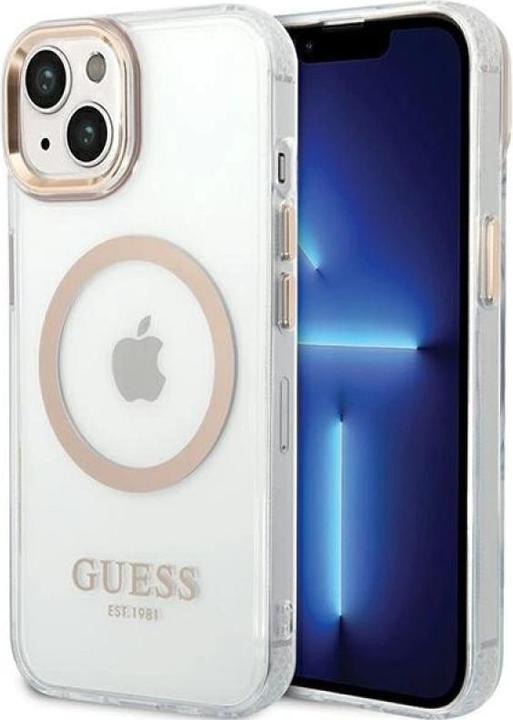 Actual product image Guess case for iPhone 15 Plus 6,7" GUHMP15MHTRMD gold HC Magsafe Metal Outline (Apple iPhone 14 Plus, Apple iPhone 15 Plus)