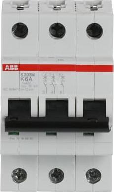 Actual product image ABB S203M-K6 Automatic circuit breaker K-Char.,10kA,6A,3P
