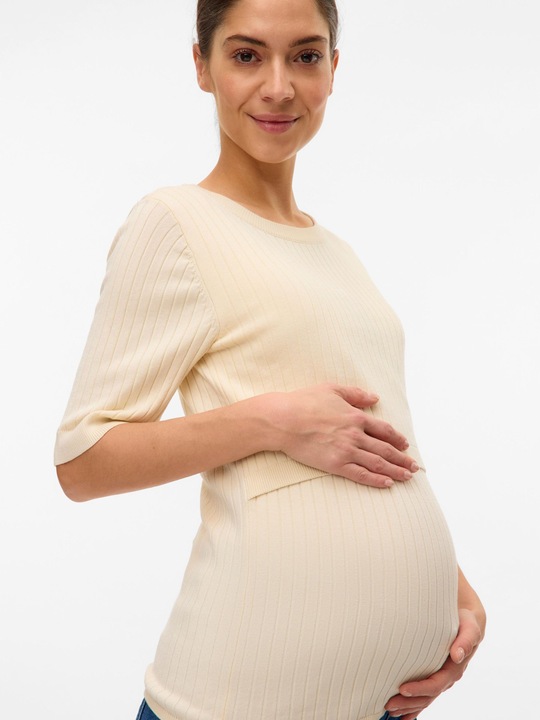 Image du produit Mamalicious Normal geschnitten Rundhals Gerippte Ärmelbündchen Strickoberteil Strickpullover