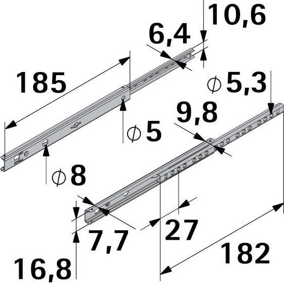 Produktbild Hettich Schubladenschiene Teilauszug 195-305 mm verzinkt 9136673 2 Stück
