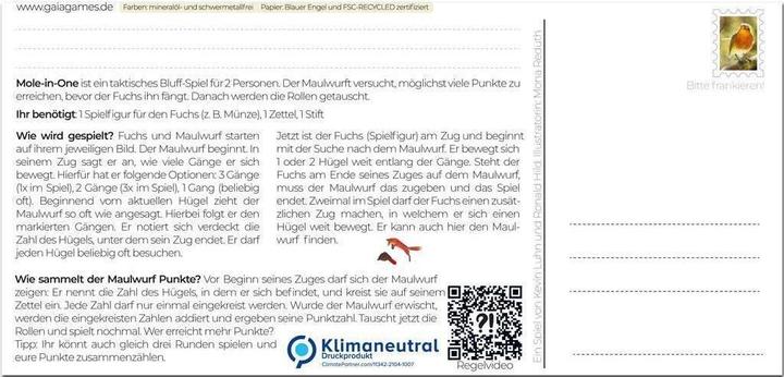 Actual product image Gaiagames MOLE IN ONE - postcard game -, for 2 players, ages 7+ (DE edition) (German)