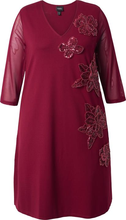 Image du produit Ulla Popken Robe en point de Rome, fleurs en paillettes sequins, décolleté en V, manches 3/4 et poches (50, 52)