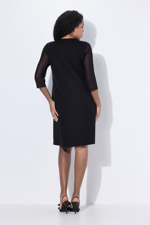 Image du produit Ulla Popken Robe en point de Rome, fleurs en paillettes sequins, décolleté en V, manches 3/4 et poches (50, 52)