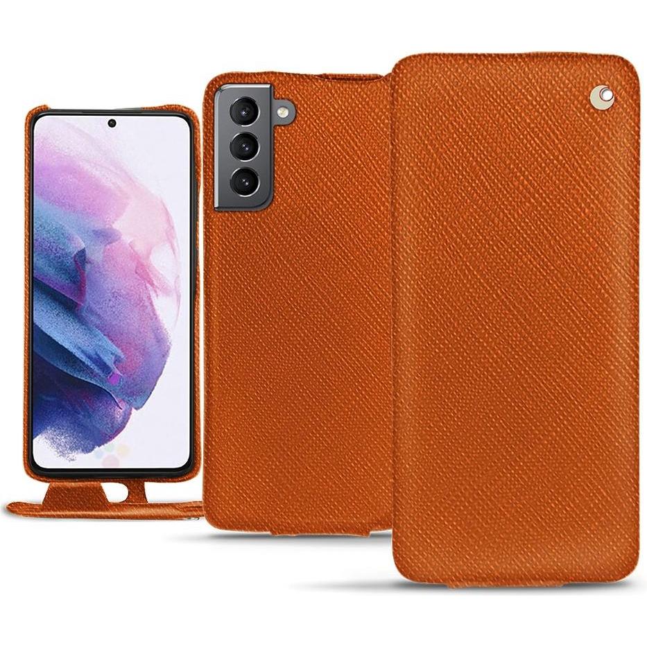 Noreve Lederschutzhülle vertikal (Samsung Galaxy S21), Smartphone Hülle, Orange