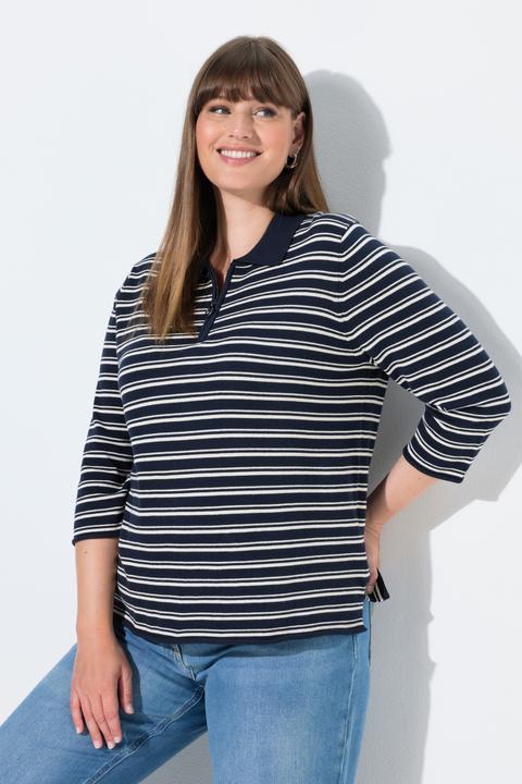 Produktbild Ulla Popken Polo-Pullover, Ringel, 3/4-Arm (60)