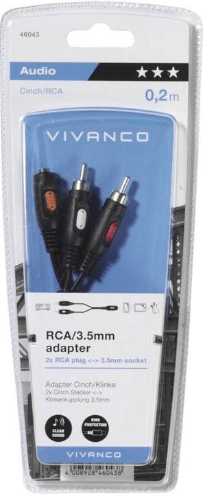 Actual product image Vivanco Audioadapter, 2x Cinchstecker - 1x 3,5mm Klinkenbuchse 0,2m (Jack adapter)