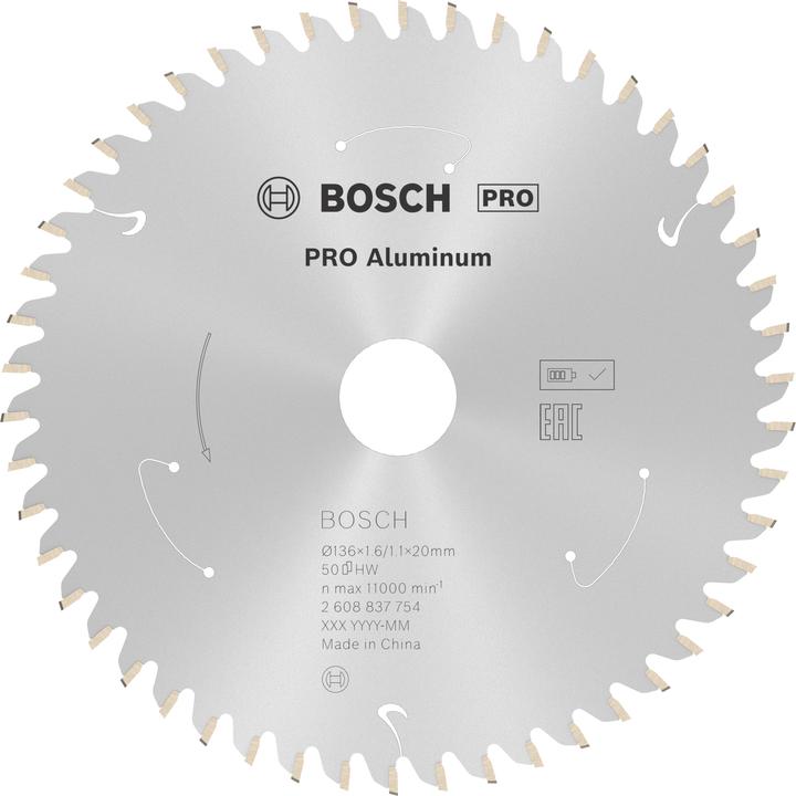 Productafbeelding Bosch Professional Zubehör Cirkelzaagblad Standaard voor Aluminium, 136x1,6/1,1x20, 50 tanden