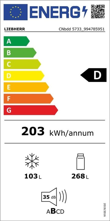 Etichetta energetica Liebherr Frigorifero-congelatore a libera installazione Plus CNbdd 5733 Front BlackAcciaio e nero (371 l)