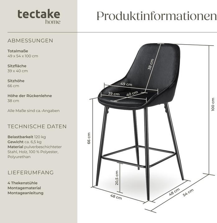 Actual product image tectake Thekenstuhl Siera mit Rückenlehne