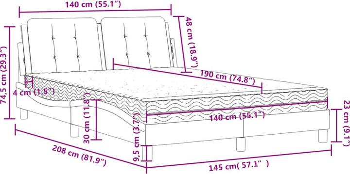 Produktbild vidaXL Bett (140 x 190 cm)