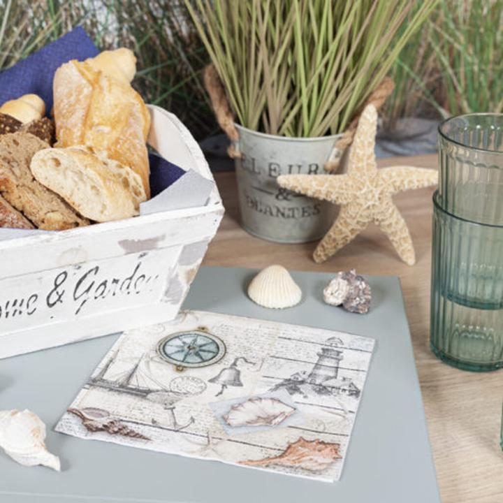 Produktbild Magni 20 Servietten Maritime Welt Vintage Muscheln Leuchtturm Meer Maritim Tischdeko Decoupage Serviettent (20 x, 33 x 33 cm)