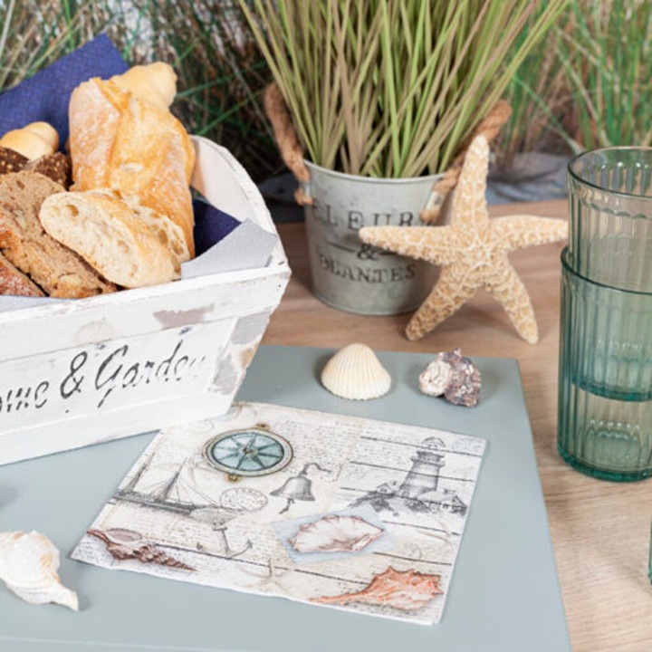 Produktbild Magni 20 Servietten Maritime Welt Vintage Muscheln Leuchtturm Meer Maritim Tischdeko Decoupage Serviettent (20 x, 33 x 33 cm)
