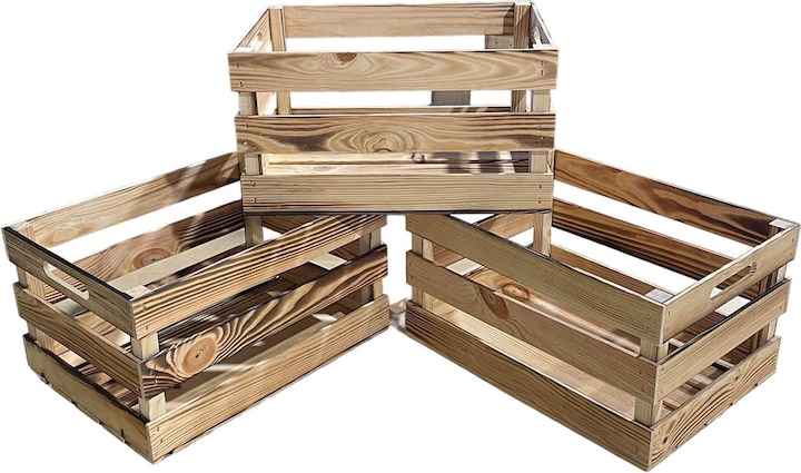 Produktbild Natura Punto Holzkisten zur Dekoration, geflammt im 3er Set (29 x 39 x 21 cm)