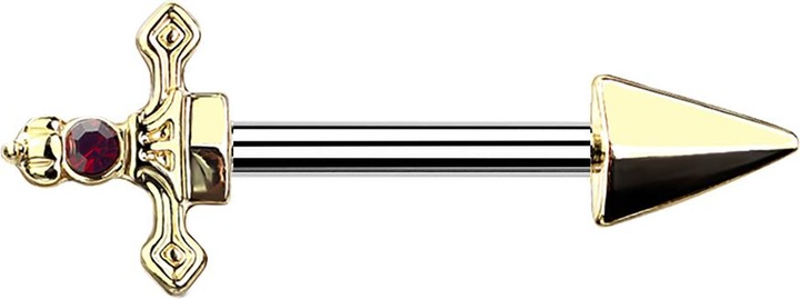 Produktbild Star Piercing Barbell vergoldet Dolch (Chirurgenstahl 316L, Messing)