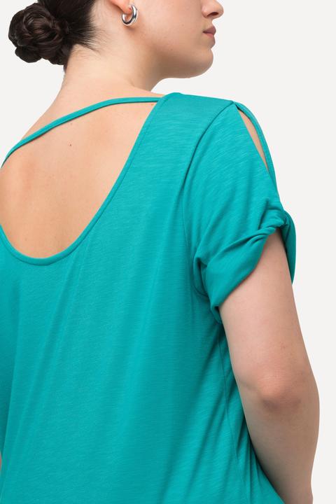 Image du produit Ulla Popken T-shirt à manches courtes et col rond, drapé et découpe (50, 52)