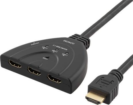 Actual product image Deltaco hdmi switch 3 inputs to 1 output 4k in 60hz 7.1 black
