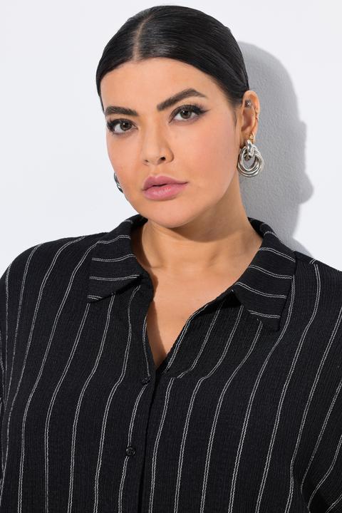 Immagine prodotto Ulla Popken Blusa in jersey a righe con collo da camicia e mezze maniche (46, 48)