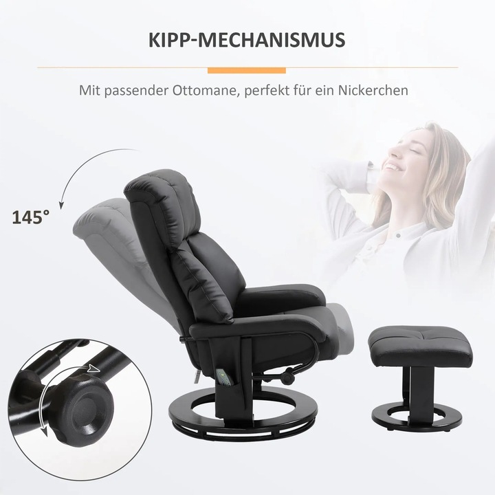 Actual product image Swisshandel24 Massage chair reclining function with stool velvety polyester black 76x80x102cm