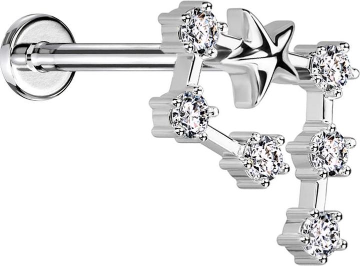 Produktbild Star Piercing Micro Labret Innengewinde silber Sternzeichen Wassermann mit Kristallen (Messing, Chirurgenstahl 316L)