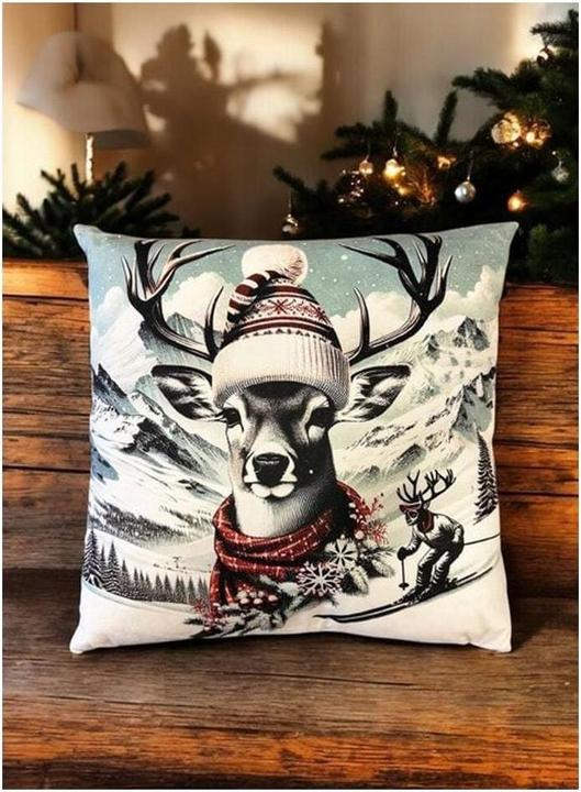 Produktbild Angela Bruderer Dekokissen «Hirsch auf Skiern», 45 x 45 cm (45 x 45 cm)