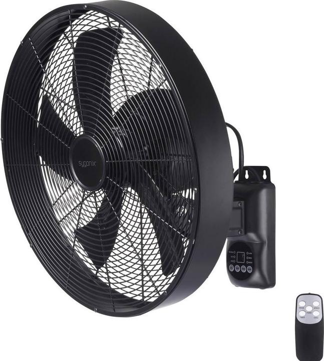 Sygonix Wandventilator 50 W (Ø x H) 45 cm x 45.5 cm Schwarz mit Fernbedienung