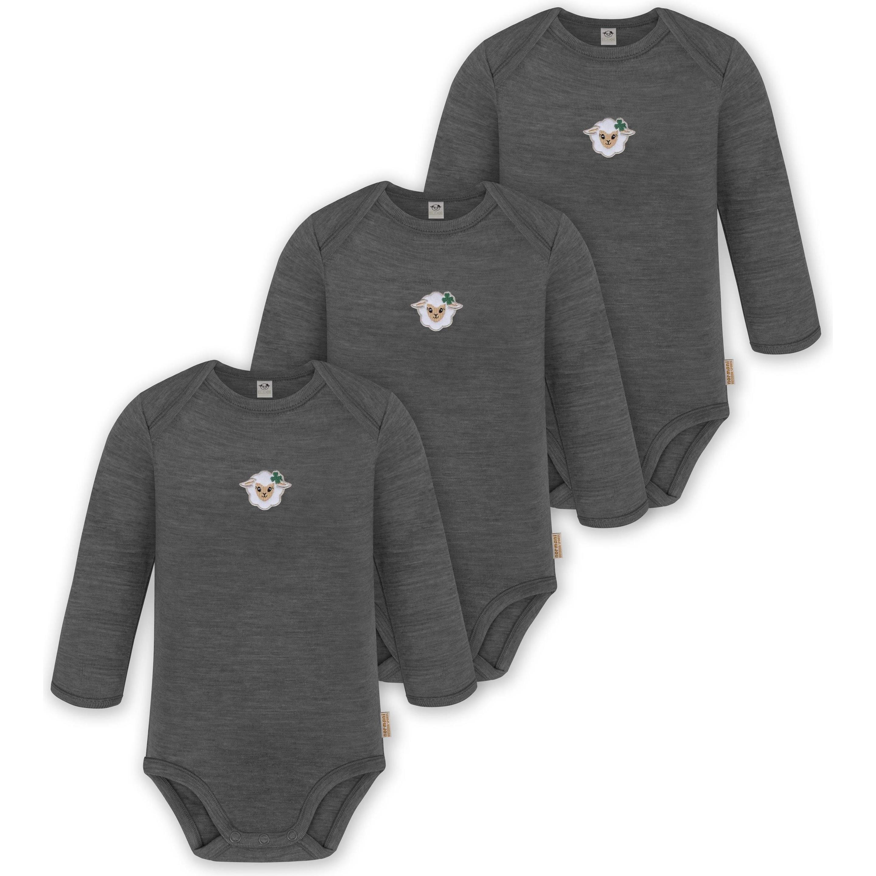 Normani, Herren, Body, 3er Pack Baby Merino Body Langarm „Auckland" - 9371, Grau, (98)